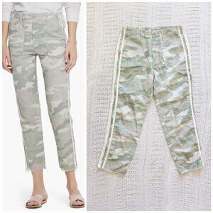 Mother the Shaker women Crop Camo Pants Racing Stripe Trousers Fray Hem Size 27